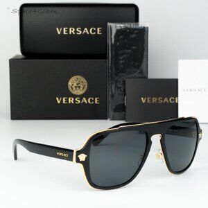 Versace Women Sunglasses Black Grey Polarized Pilot VE2199 100281 NEW AUTHENTIC